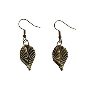 Handmade Antique Gold Nature Leaf Drop Earrings
